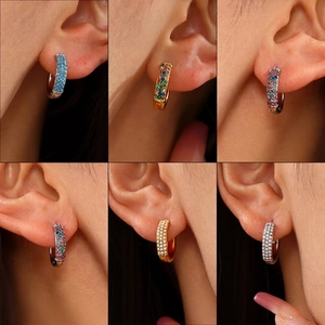 Stainless Steel Zirconia Turquoise Hoop Earrings For Women Gold Silver Plated Geometric Huggie Earrings Bohemian Style Jewelry Gift