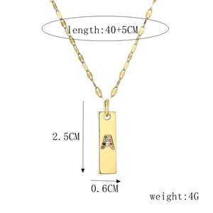 Detailed size specifications for gold A-letter pendant necklace with colored cubic zirconia
