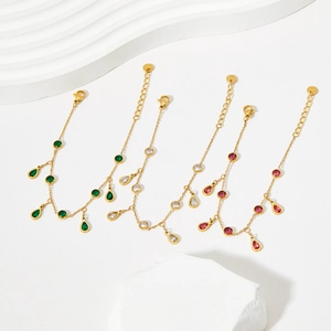 Bracelet De Cheville En Acier Inoxydable Zircon Avec Pendentif Goutte D'eau Bijoux De Pied Minimaliste Pour Femmes