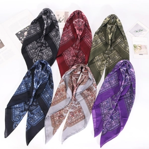 Cotton Linen Blend Paisley Print Square Scarf Vintage Ethnic Style Bandana Headscarf Bohemian Neck Scarf For Women
