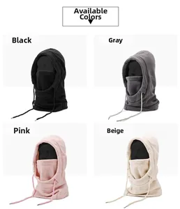 Masques à capuche 4-en-1 en polaire coupe-vent en noir, gris, rose et beige au choix