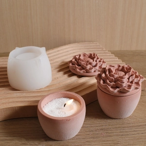 Peony flower silicone mold for DIY scented candle jars and gypsum storage containers
