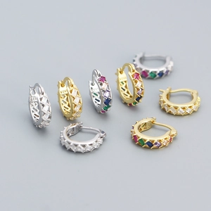 925 Sterling Silver Huggie Hoop Earrings Colorful Zircon Rectangular Cut Niche Design Fashionable Jewelry For Women