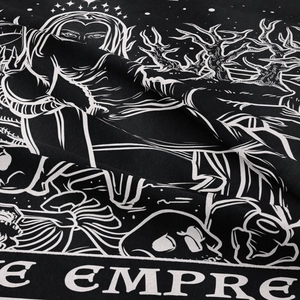 Detail of THE EMPRESS tarot design printed on high-quality black bohemian fabric