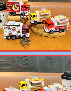 Alloy food truck pull back car keychain toy creative stress relief student pendant gift