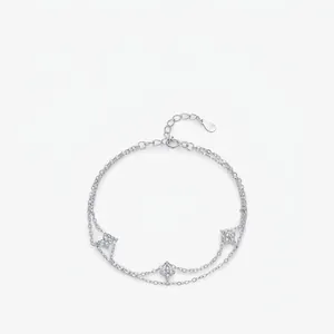 Double Layered Clover Bracelet 925 Sterling Silver Sparkling Zircon Elegant Fashion Jewelry For Women