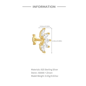 Detailed view of S925 silver gold crown earring with marquise-cut marquise zircons