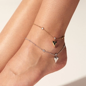 Bracelet De Cheville Pendentif Coeur Pour Femmes Filles Acier Inoxydable Zircone Incrusté Bijou Pied Minimaliste