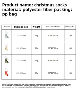 Detail view of technical specifications and size chart for Christmas stockings models