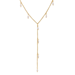 French vintage 18K gold plated stainless steel Y-necklace with elegant pearl tassels