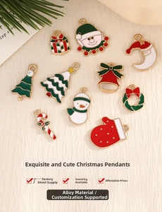Macro view of Christmas alloy pendant set featuring Santa Claus, snowman, and tree charms