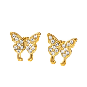 Élégantes boucles d'oreilles papillon en acier inoxydable doré 18 carats et cristaux