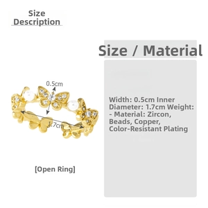 Detailed technical diagram showing the adjustable butterfly ring dimensions and materials