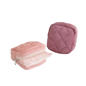 Pink and purple corduroy sanitary napkin storage bags with quilted diamond pattern design