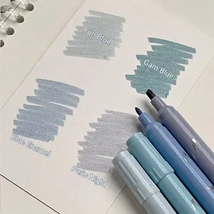 4-piece Morandi blue gradient dual-tip highlighter set for scrapbooking and journaling
