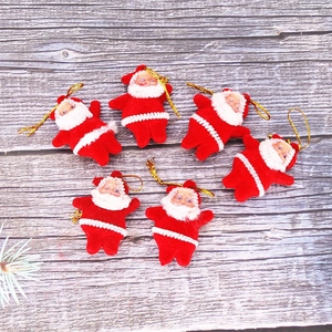 Lot de 6 suspensions Père Noël floquées rouges avec cordons dorés pour sapin de Noël
