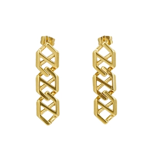 Chic 18K gold plated stainless steel geometric chain hoop earrings for a modern hip-hop look