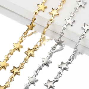 Polished stainless steel star chain links in gold and silver finish for DIY jewelry