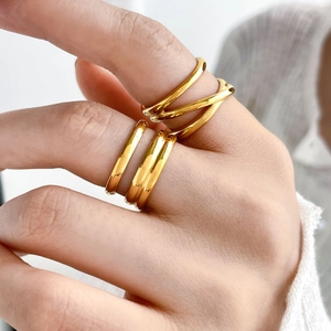 18K gold plated multi-layer knot ring set for women with interwoven hollow cross design