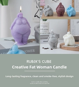 Artistic female body sculpture candles in various colors shown in elegant home decor settings