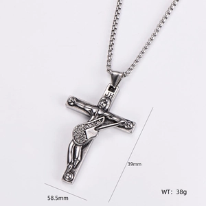 Detailed view of silver cross pendant with guitar figure, size 58.5mm x 39mm, weight 38g