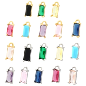 Rectangle 18K gold plated copper pendants with colorful zircon for DIY jewelry making