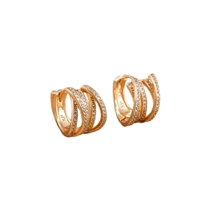 Gold multi-layer geometric hoop earrings with zircon stones and polished finish