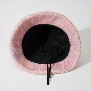 Colorful plush striped bucket hat for women with adjustable inner strap for winter warmth