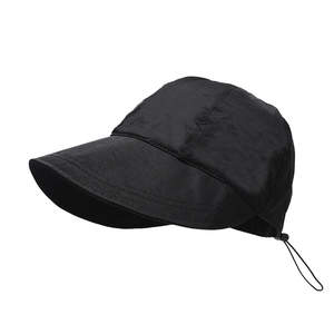 Quick-dry black outdoor sun hat with wide brim and adjustable toggle for large head sizes