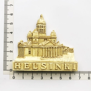 Detail view of resin Helsinki Cathedral souvenir magnet with 7x5.5cm size measurement