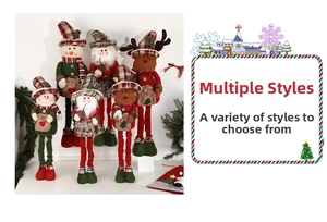 Detail of Christmas plush figurines showing plaid hats and festive holiday scarves