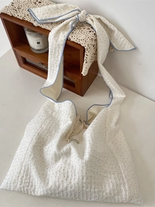 Sac À Bandoulière À Pois En Tencel Avec Bandoulière À Nœud Réglable Passepoil Bleu Sac Fourre-Tout Femme Frais