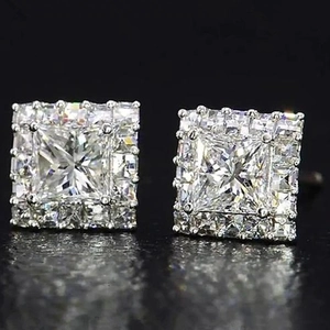 Classic square halo stud earrings with brilliant micro-pave cubic zirconia for men and women