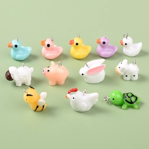 Mini Animal Charms Resin Cartoon Duck Pig Rabbit DIY Jewelry Making Supplies Cute 3D Pendants For Kids Necklace Keychain