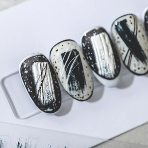 5D Embossed Nail Stickers Ink Wash Painting Black White Thin Matte Self Adhesive DIY Manicure Accessories Relief Art