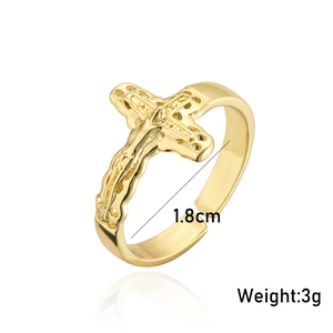 Unisex 18K gold plated geometric cross open ring with 1.8cm diameter on white background