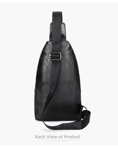 Rear view of waterproof men's sling bag showing litchi grain texture and adjustable strap