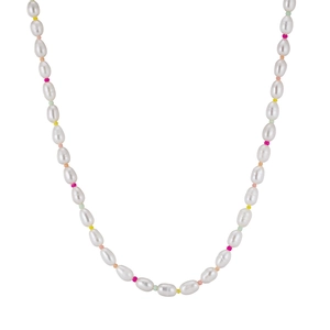 Collana chic di perle d'acqua dolce con perline colorate e chiusura marina donna