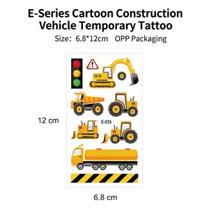 Luminous cartoon construction vehicle temporary tattoos for boys featuring excavators