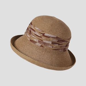 Chapeau De Paille Femme Soleil Pliable Large Bord Bord Roulé Ruban Décoratif Élégant Été Plage Respirant Casquette