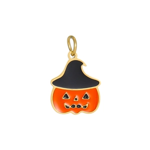 Halloween pumpkin charm with black wizard hat and gold trim for DIY jewelry
