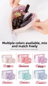 Three-piece travel set featuring transparent PVC outer bag and floral fabric inner pouches