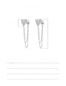 Detailed specs of S925 silver heart tassel earrings showing dimensions and materials