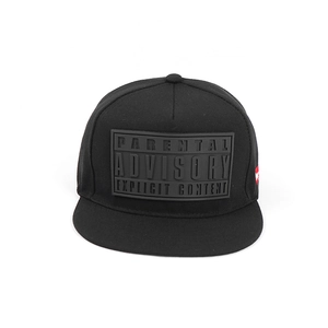 Flat brim hip-hop baseball cap in black with 3D silicone Parental Advisory logo
