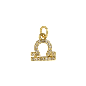 18k gold plated Libra zodiac pendant with sparkling zircon inlays on white background