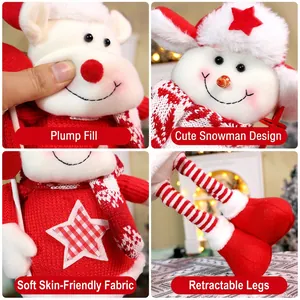 Telescopic Christmas snowman doll with red knit fabric and striped legs for decoration
