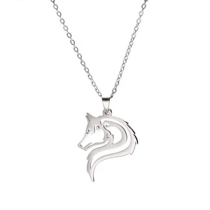 Cool silver stainless steel wolf head necklace for men featuring a hollow silhouette design