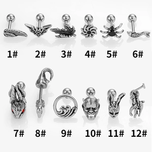 Lot de 12 boucles d'oreilles rétro en acier inoxydable au style gothique punk industriel