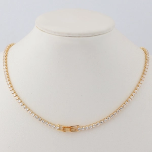 Elegant Zircon Tennis Necklace And Bracelet 18K Gold Plated Copper Clavicle Chain Choker For Women