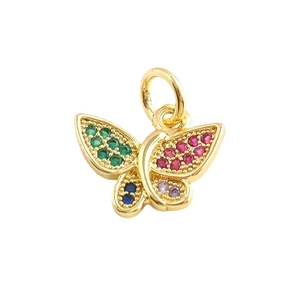 Golden butterfly pendant with colorful zircon stones for DIY necklace and bracelet crafting
